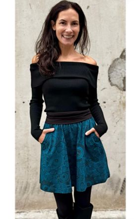 Petrolejová sukně s černými květy Michaela Gautam Sarada